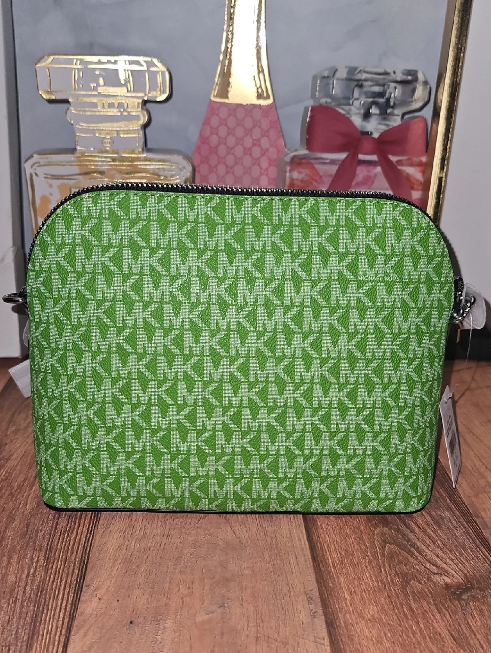 Michael Kors Jet Set Travel Medium Dome Crossbody Jungle Green Multi Nwt